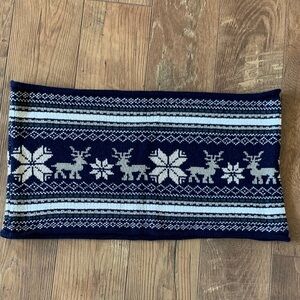 Navy Blue Knit Scarf with Reindeer Snowflake Pattern NWOT
